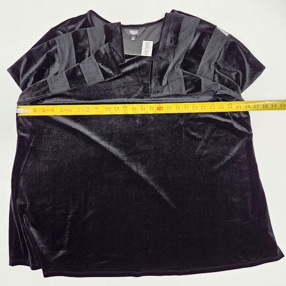 Slim Factor Blouse Top Womens Size 3X Black Velvet Mesh Bell Sleeves Whimsygoth - Picture 6 of 8
